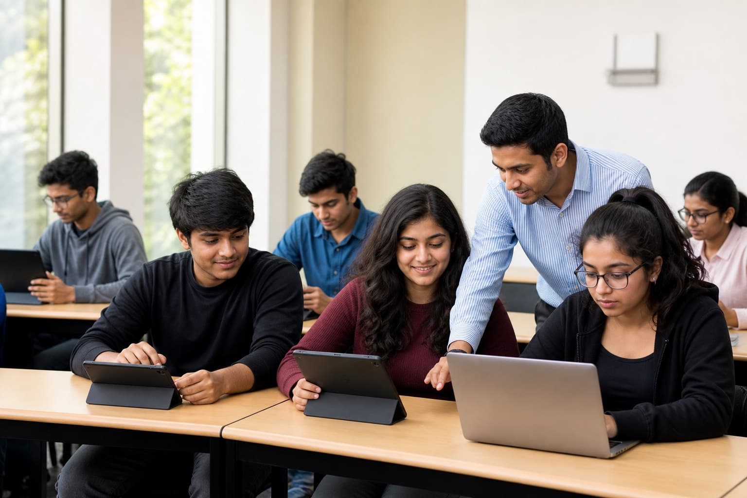 Students learning with digital classroom technology