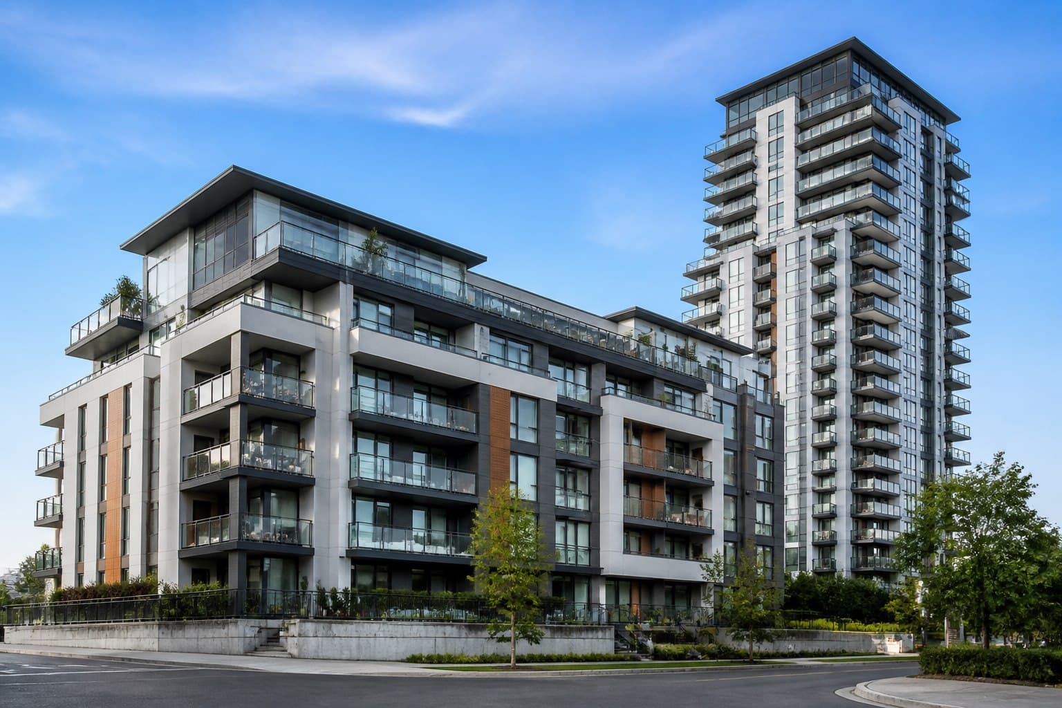 Modern residential and commercial real estate buildings