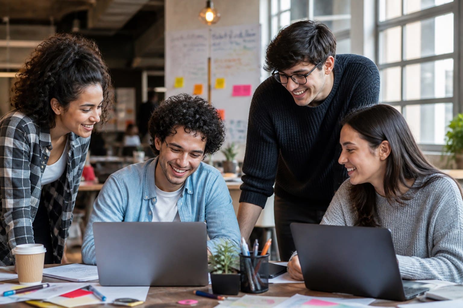 Startup team collaborating in a modern workspace